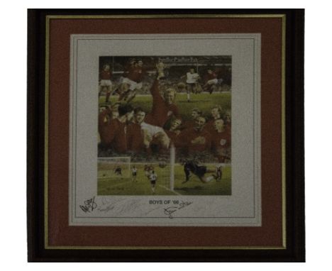 ENGLAND FOOTBALL: A colour 16 x 19 print entitled Boys of '66 by artist Brian West, the composite image depicting various act