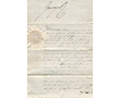 GEORGE IV: (1762-1830) King of the United Kingdom 1820-30. D.S., George R, (a bold example), as King, at the head, two pages,