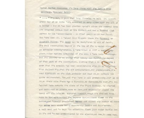 DU MAURIER DAPHNE: (1907-1989) British Author. Typed Manuscript, unsigned, two pages, 4to, n.p., n.d. The manuscript, which f