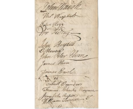 TURNER J. M. W.: (1775-1851) English Painter. An extremely rare, early ink signature, William Turner, on a slim 8vo page remo