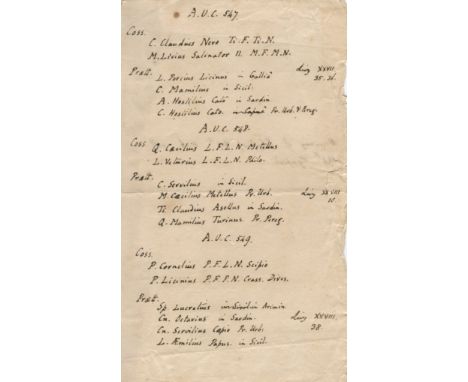ARNOLD THOMAS: (1795-1842) English Educator & Historian, headmaster of Rugby School from 1828-41. Autograph Manuscript, unsig