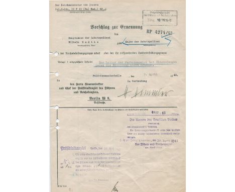 HIMMLER HEINRICH: (1900-1945) German Nazi official of World War II, Reichsfuhrer of the SS. D.S., H. Himmler, four pages, 4to