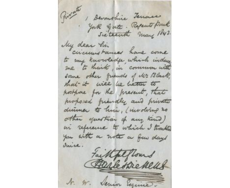 DICKENS CHARLES: (1812-1870) English Novelist. A.L.S., Charles Dickens (a good, bold example with paraph), one page, 8vo, Dev