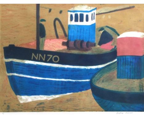 AR Geoffrey Elliott (born 1935), Fishing boat, coloured lithograph, signed and numbered 1/11 in pencil to lower margin, 46 x 