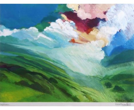•AR David Leverett (born 1938), "Light Rain" and "Distant Hills", pair of coloured lithographs, both signed and inscribed wit