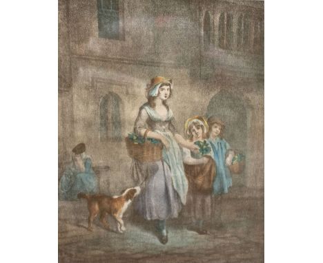 A PART SET OF 'THE CRIES OF LONDON' ANTIQUARIAN PRINTS in ebonised and gilt frames (13)