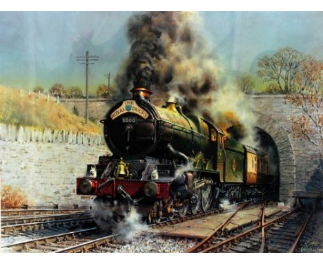 TERENCE CUNEO King George V, No. 6000 with a down Royal Duchy leaving Dainton Tunnel, limited edition signed print numbered 8