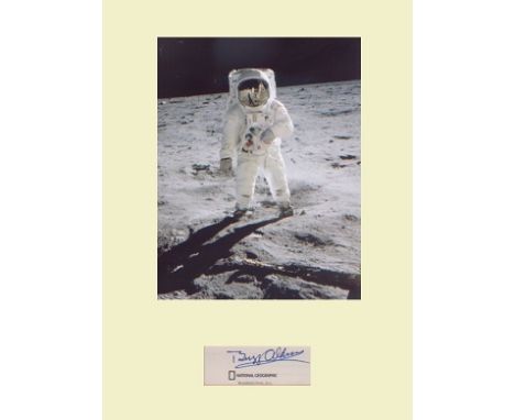 Apollo 11 Buzz Aldrin First Moonlanding. Signature of Buzz Aldrin with picture on moon. Professionally mounted to 16x12. Good