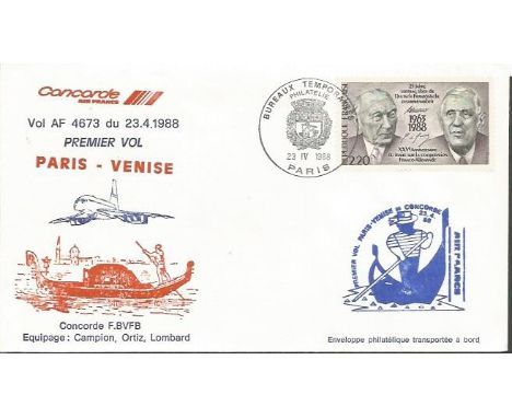 Air France Concorde cover. 23rd April 1988 Air France Concorde cover, flown on the first flight between Paris and Venice. Goo