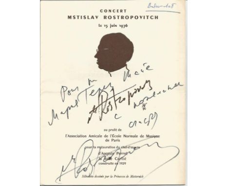 Mstislav Rostropovich signed programme for 1976 Concert in Paris. Soviet and Russian cellist and conductor. He is considered 