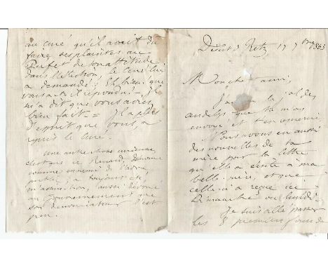 Frederick Passy 1st Nobel prize laureate 1901 autographed hand written letter 4 pages dated 1863 description enclosed Founder