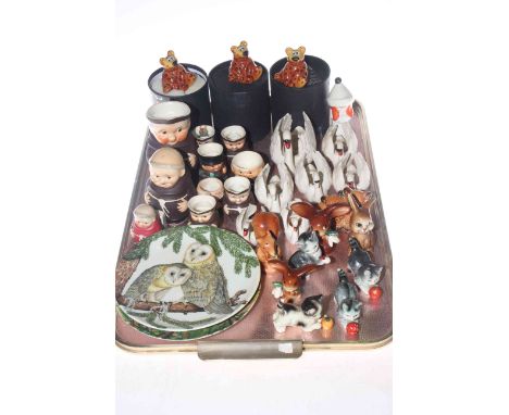Tray of assorted Goebel monks and animals including cats, rabbits, bears and swans