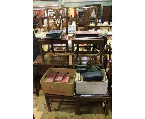 Oak turned leg drop leaf dining table and four Chippendale style chairs