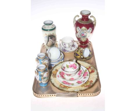 Tray of Noritake vases, Hammersley plate, cups and saucers, etc