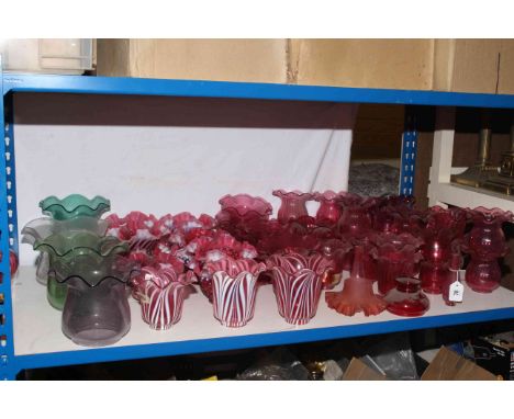 Large selection of ruby glass and four other glass lamp shades