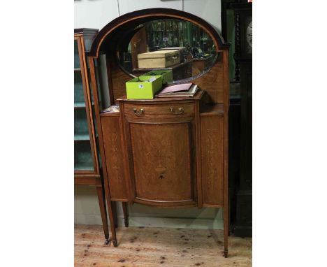 Edwardian mahogany and satinwood inlaid cabinet with domed mirror back canopy, 177.5cm by 96cm