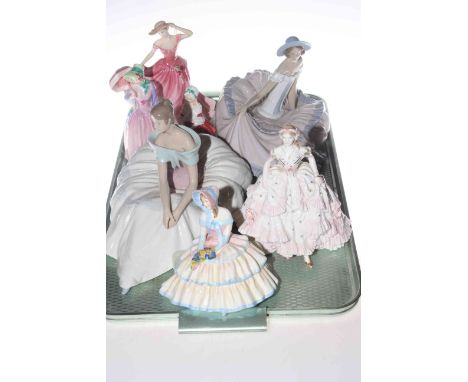 Two large Nao figures, four Royal Doulton and Royal Worcester figures (7)