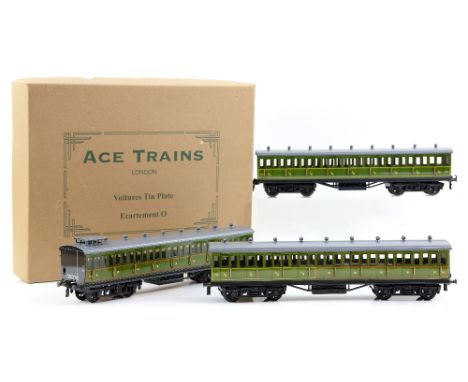 Ace Trains O gauge (Voitures) Tin Plate \vintage Coach Set, PO livery, boxed as new     