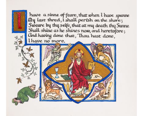 Calligraphic manuscript.- Donne (John) Holy Sonnets, illuminated manuscript in black ink with initials and decorations in gol