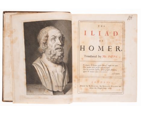Homer.&nbsp;The Iliad, 6 vol., half-title to vol.1 only, list of subscribers including Joseph Addison, William Congreve, Sir 