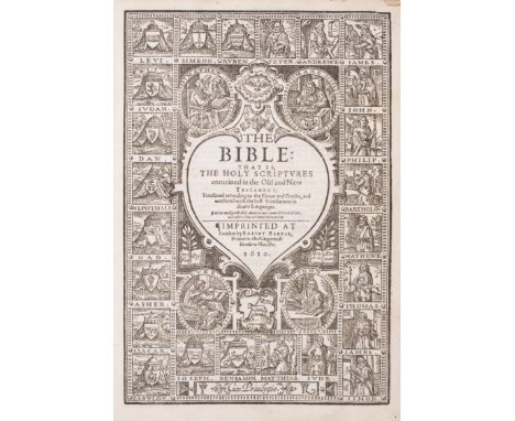 Bible, English.&nbsp;The&nbsp;Bible..., 2 parts in 1, Geneva-Tomson-Junius version, with initial leaf (blank but for 'A' &amp