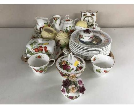A tray of Ringtons Virginia strawberry tea china, Royal Albert china, Royal Worcester Peter pan plates etc 