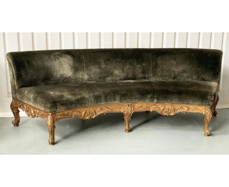 SOFA, French style giltwood with curved back and deep green velvet upholstery, 230cm W. 