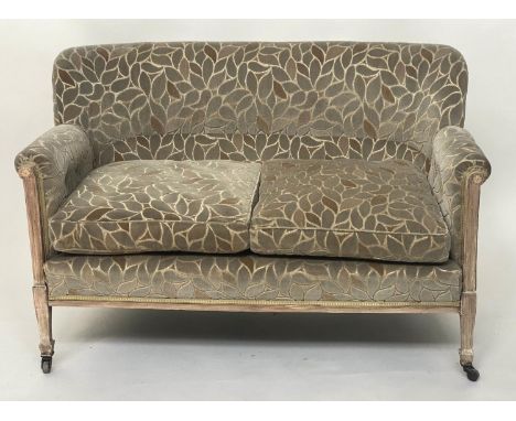 SOFA, Edwardian with leaf design cut velvet upholstery and square tapering supports, 130cm W. 