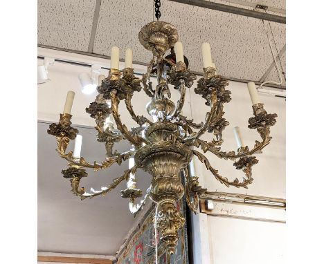 CHANDELIER, 102cm H x 70cm W, cast metal, scrolled detail with two tiers. 