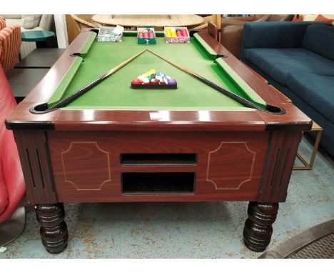 SLATE TOP POOL TABLE, 220cm x 128cm x 78cm, with a set of American pool balls, English pool balls, snooker balls, box of chal