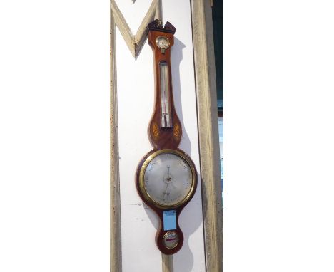 S DENT LONDON BANJO BAROMETER, 97cm H 19th century mahogany with conch shell inlay. 