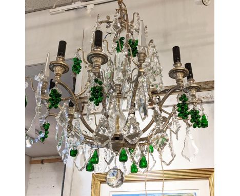 CHANDELIER 97cm H x 68cm W, green grape and pear detail. 
