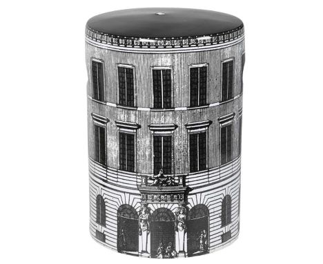 BARREL STOOLS, a pair, 44cm x 30cm diam., glazed ceramic, 1950s Italian style print. (2) 