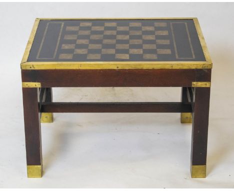 LOW TABLE, 44cm H x 64cm W x 48cm D mahogany and brass bound with glazed chessboard top. 