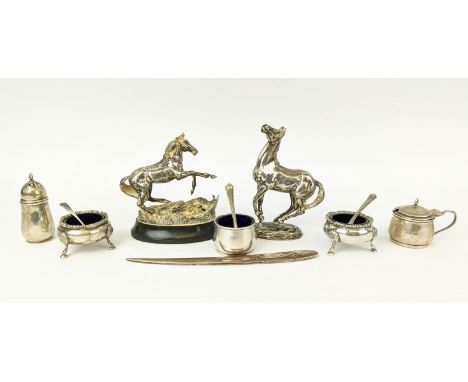 A JOHN PINCHES STERLING SILVER SCULPTURAL MODEL OF A HORSE, inscribed 'Lorne McKean', London 1975;  Franklin Mint Sterling si