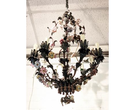 CHANDELIER, approx 70cm H, with floral detail. 
