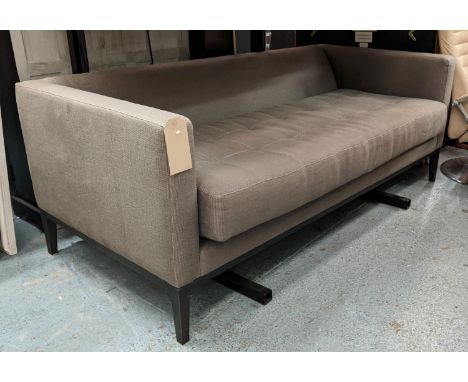 SOFA, 176cm W, grey stitched fabric upholstered. 