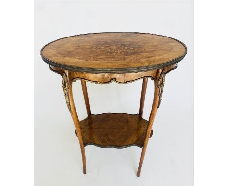 LAMP TABLE, late 19th/early 20th century French rosewood, walnut, marquetry and gilt metal mounted with undertier, 55cm x 36c