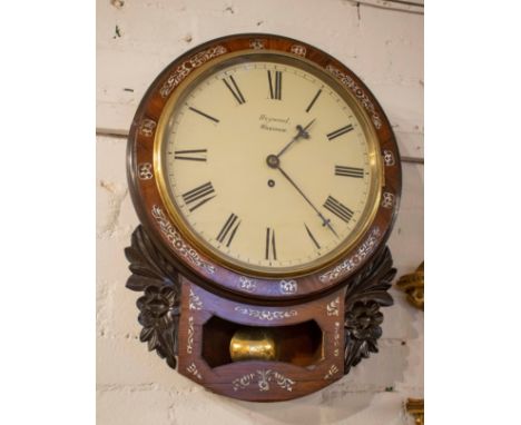 HEYWOOD, WREXHAM DROP DIAL REGULATOR WALL CLOCK, 39cm x 51cm H Victorian rosewood with ebonised carved and mother of pearl de