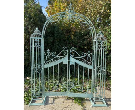 ARCHITECTUAL GARDEN GATE, 250cm x 185cm x 38cm, Regency style, painted metal. 