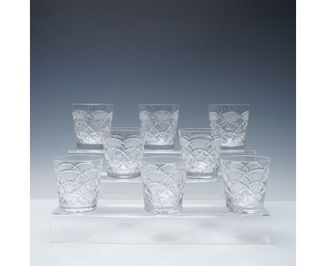 A striking set of eight cut crystal tumblers by Cristal Donau, showcasing a brilliant lattice and fan motif expertly hand-cut