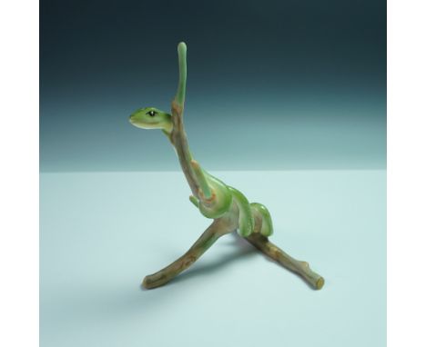 Herend porcelain figurine depicting a snake wrapped around a tree branch, hand painted in the Special (C1 + MCD) Natural Gree