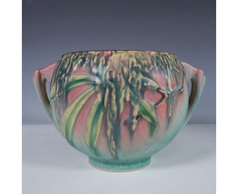 A charming Roseville Pottery Moss jardiniere, model 289-4, featuring the distinctive cascading moss and leaf motif in the des