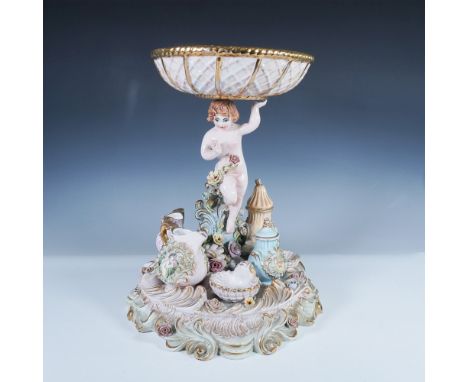 Ornate hand-painted porcelain centerpiece marked 828 Benrose Italy on the base. Designed in the Capodimonte style, it feature