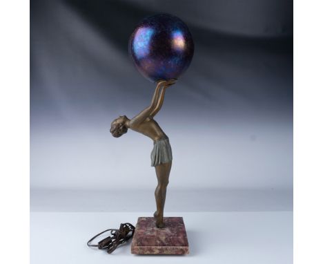 Striking Art Deco figural lamp by renowned Spanish sculptor Enrique Molins-Balleste (1893–1958), depicting a poised female da