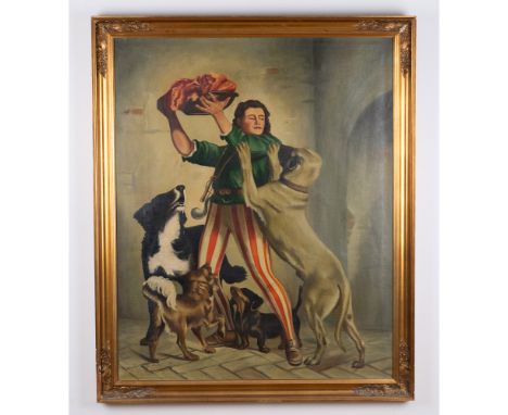 This striking oil on canvas is an homage to Danish School painter Otto Bache's The Dogs Must Have Food (Hungen shell has Mad)