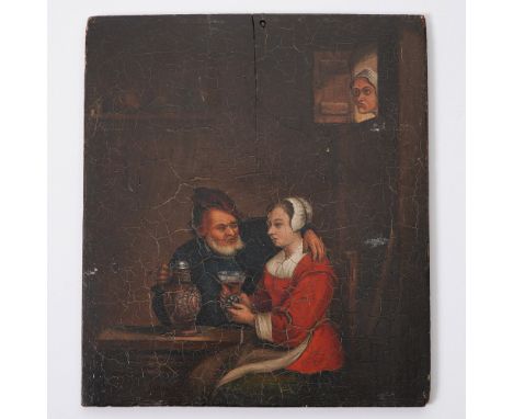 An oil on wood panel painting executed after 17th century Flemish painter David Teniers the Younger, renowned for his vivid d
