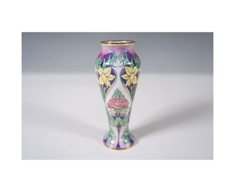 This Moorcroft enamel miniature vase, designed by Philip Gibson, was created in celebration of the Golden Jubilee of Queen El