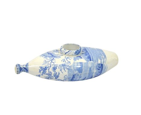 A Spode blue and white childs feeder, circa 1820, printed with Tower pattern, pritned marks, 18cm long