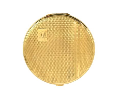 A 9 carat gold compact, engine turned, with mirror to the interior, approx 78.9g